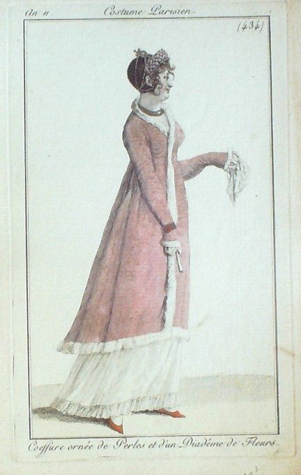 Gravure Mode Costume Parisien 1802 an 10 # 434 (eau forte old Fashion plate