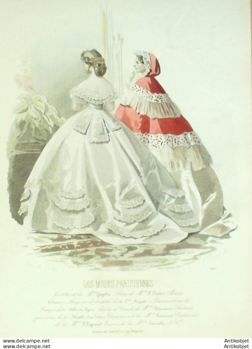 Gravure de mode Les modes parisiennes 1864 n°1142 Robes de bal (Maison Cagelin)