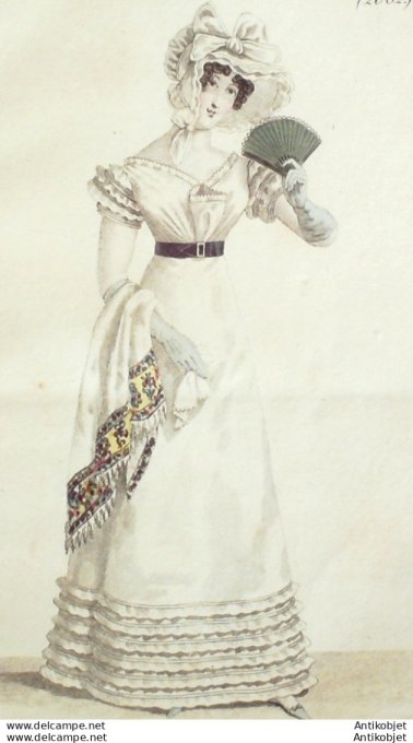Gravure de mode Costume Parisien 1822 n°2082 Robe de parkale à corsage