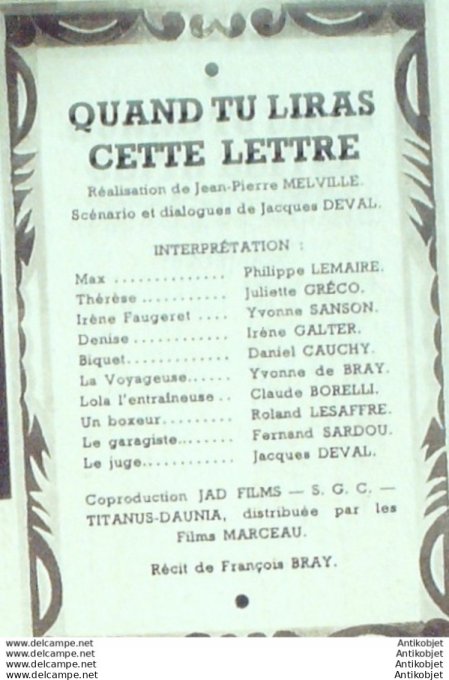 Quand Tu Liras Cette Lettre Philippe Lemaire Juliette Greco + Film