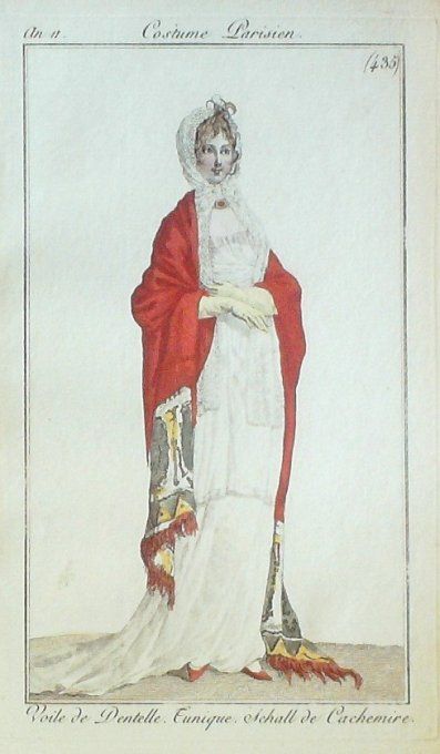Gravure Mode Costume Parisien 1802 an 10 # 435 (eau forte old Fashion plate