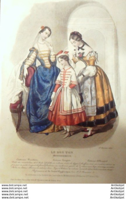 Gravure Mode Le Bon Ton 1851 18 #  2 (aquarelle old fashion plate)