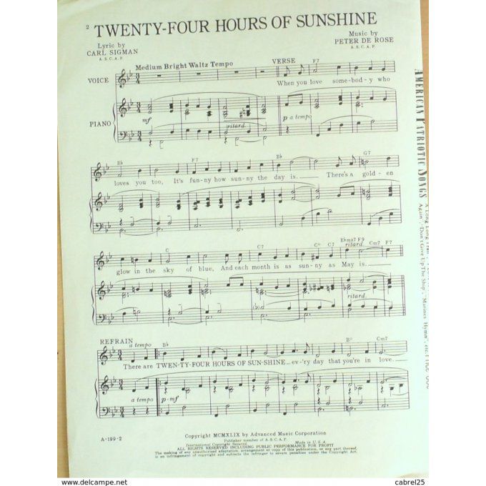Peter De Rose Twenty Four Hours Of Sunshine 1949