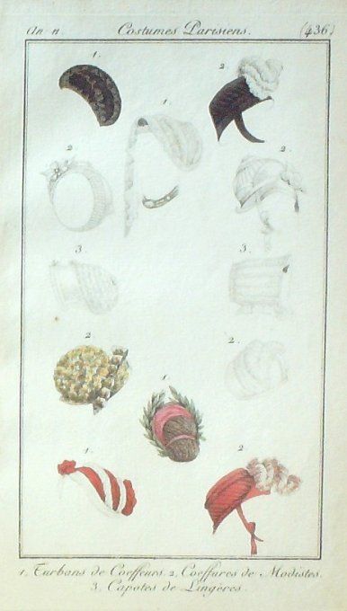 Gravure Mode Costume Parisien 1802 an 10 # 436 (eau forte old Fashion plate