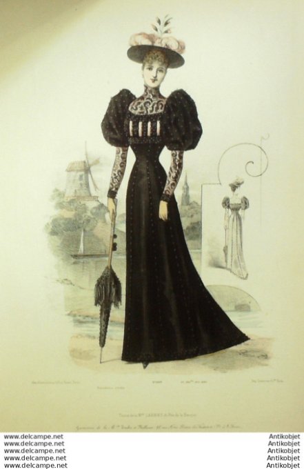 Gravure Mode Le Coquet 1892 # 32 (Old Fashion plate)