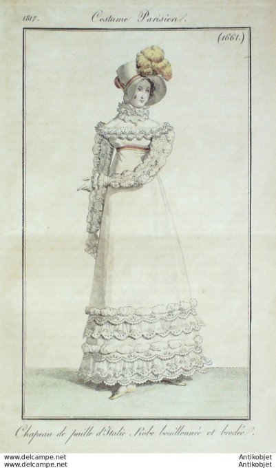 Costume Parisien 1817 # 1661 Robe bouillonnée et brodée