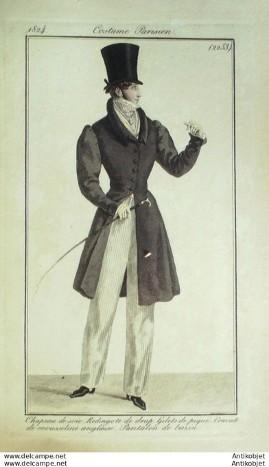 Gravure de mode Costume Parisien 1824 n°2253 Redingote de drap homme