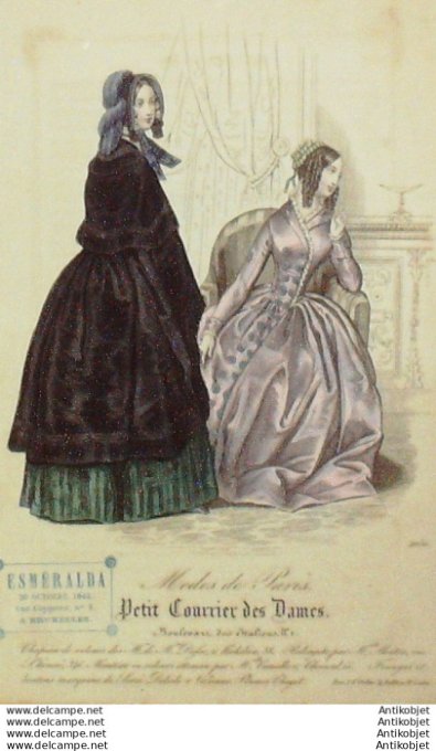 Gravure Mode Courrier des Dames 1844 # 2050 (eau forte old Fashion plate)