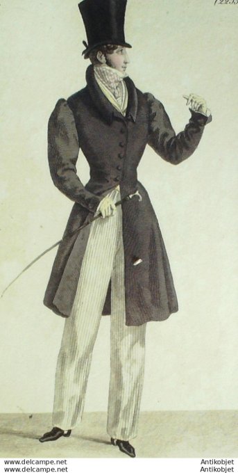 Gravure de mode Costume Parisien 1824 n°2253 Redingote de drap homme