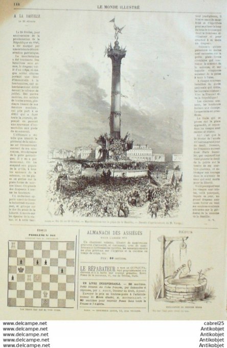 Le Monde illustré 1871 n°724 Bordeaux (33) Grevy Espagne Madrid Sevres (92) Issy Les Moulineaux (92)