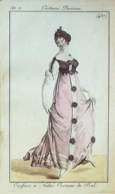 Gravure Mode Costume Parisien 1802 an 10 # 437 (eau forte old Fashion plate