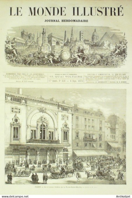 Le Monde illustré 1873 n°856 Lourdes (65) Arras (62) Th^éatre Pte St-Martin Jérusalem Mgr Braccos