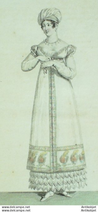 Gravure de mode Costume Parisien 1814 n°1446 Pardessus de cachemire