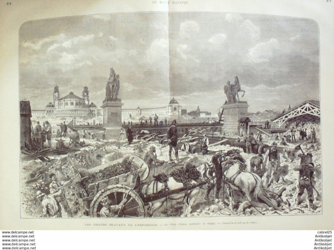 Le Monde illustré 1878 n°1100 Trocadero Expo Travaux Statue Charlemagne De Feu Rochet Usa Soldats