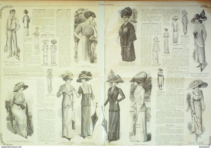 La Mode illustrée journal 1911 n° 15 Toilettes Costumes Passementerie