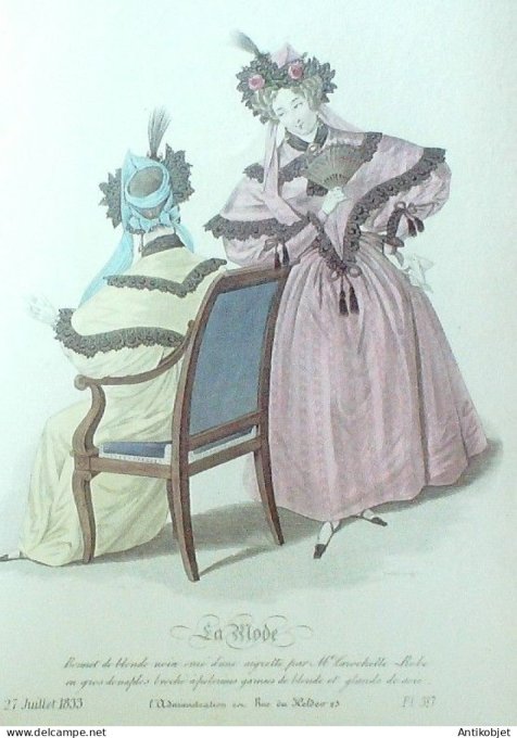 Gravure La mode 1833 # 317 (aquarelle old Fashion plate)