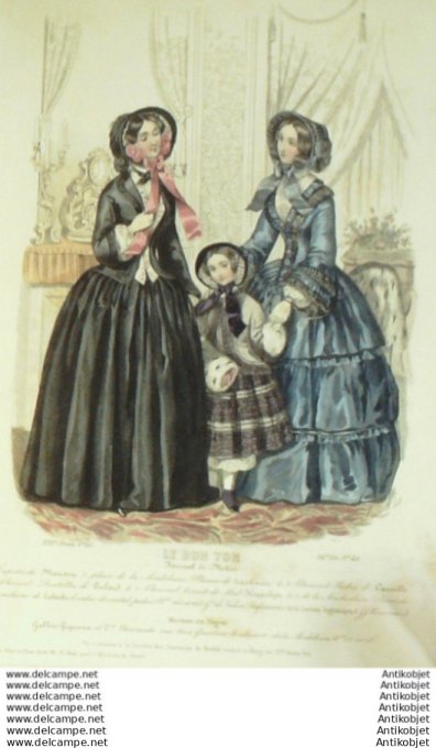Gravure Mode Le Bon Ton 1850 17 # 42 (aquarelle old fashion plate)