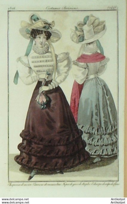 Gravure de mode Costume Parisien 1826 n°2448 Canezou mousseline Jupes de Naples