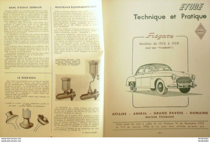 R.T Automobile Renault Frégate 56 58, infos Vespa 400 152 # 1958