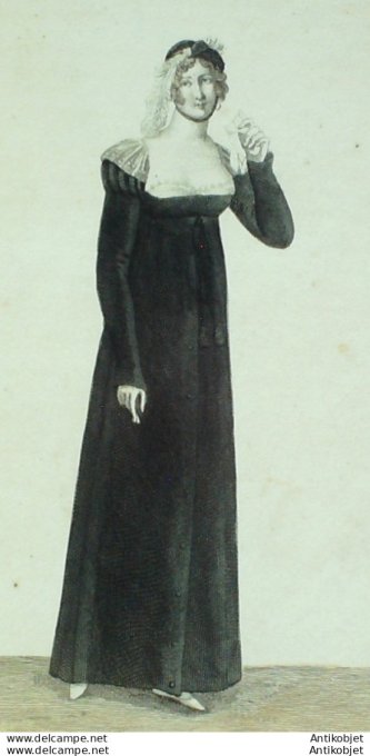 Gravure de mode Costume Parisien 1808 n° 937 Redingote de velours