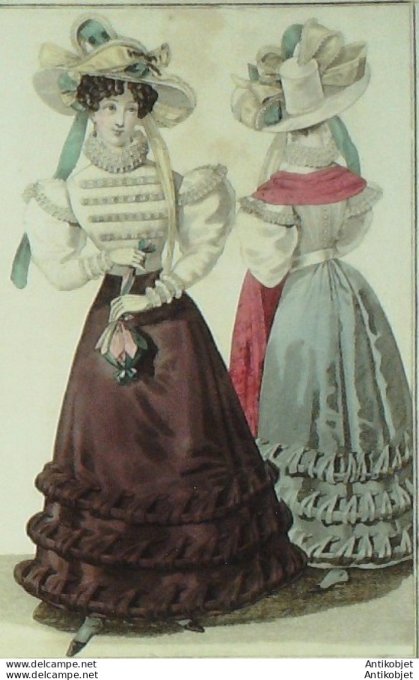 Gravure de mode Costume Parisien 1826 n°2448 Canezou mousseline Jupes de Naples
