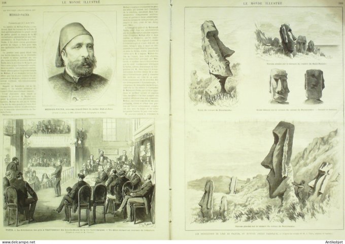 Le Monde illustré 1872 n°802 Turquie Midhad-Pacha Vézir Septmoncel (40) Hutuiti île de Pâques