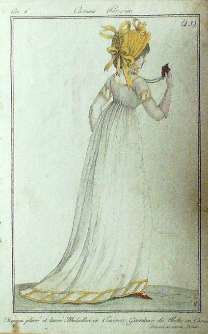 Gravure Mode Costume Parisien 1797 an  6 #  43 (eau forte old Fashion plate