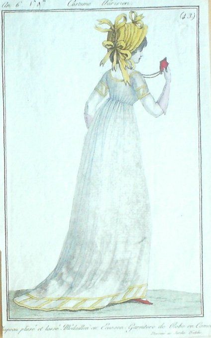 Gravure Mode Costume Parisien 1797 an  6 #  43 (eau forte old Fashion plate