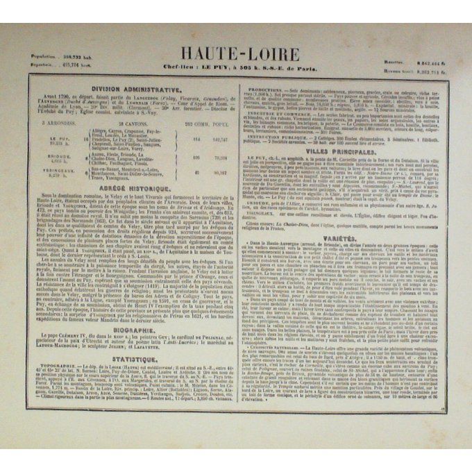 Carte HAUTE LOIRE (43) LE PUY Graveur VILLEREY 1871