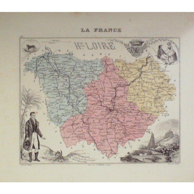 Carte Haute Loire (43) Le Puy Graveur Villerey 1871