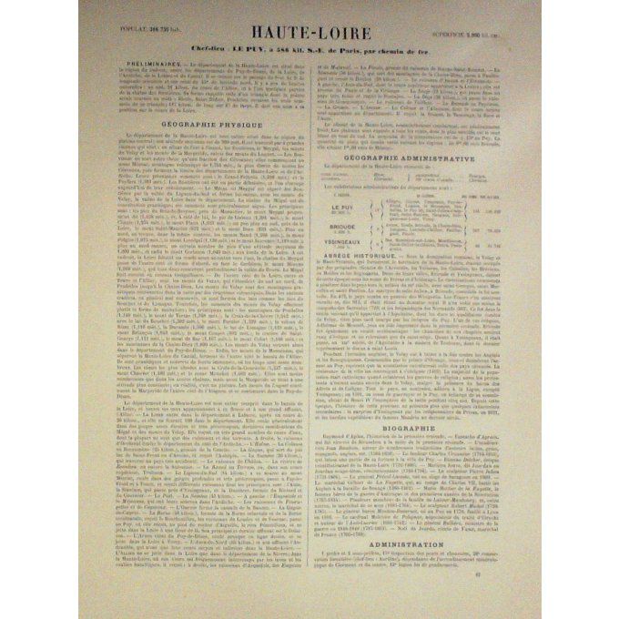 Carte Haute Loire (43) Le Puy Graveur Lecoq Waltner Barbier 1868