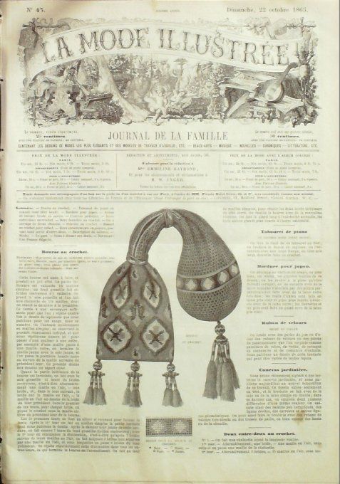 Journal Mode illustrée 1865 # 43 Bourse au crochet
