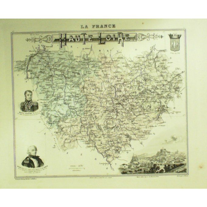 Carte Haute Loire (43) Le Puy Graveur Lecoq Waltner Barbier 1868