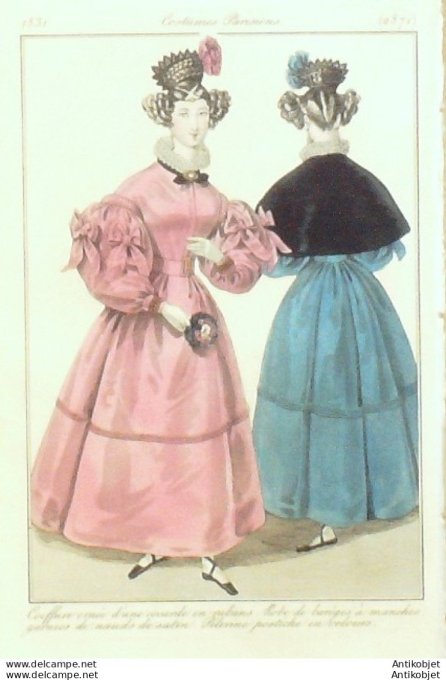 Gravure de mode Costume Parisien 1831 n°2871 Robe de barèges manches garnies