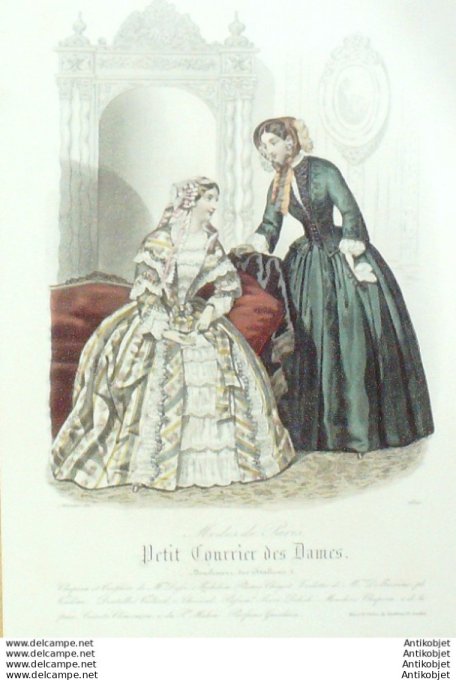 Gravure Mode Courrier des Dames 1851 # 2610 (eau forte old Fashion plate)