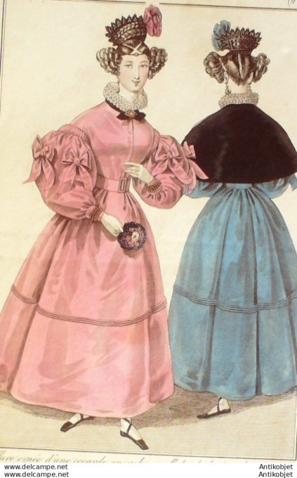 Gravure de mode Costume Parisien 1831 n°2871 Robe de barèges manches garnies
