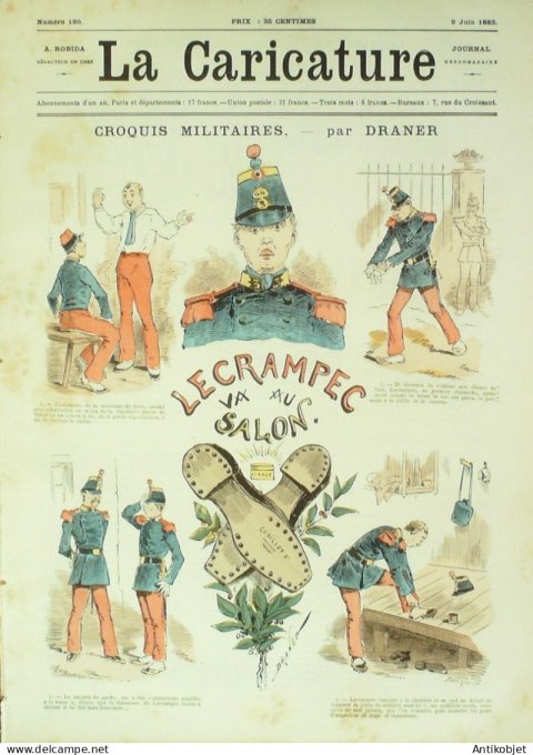 La Caricature 1883 #180 Le Crampec au salon Croquis militaires Draner Théâtre de Gif Robida