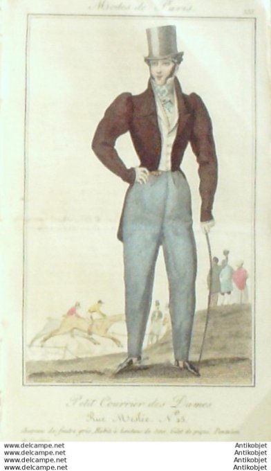 Gravure Mode Courrier des Dames 1825 #  333 (eau forte old Fashion plate)