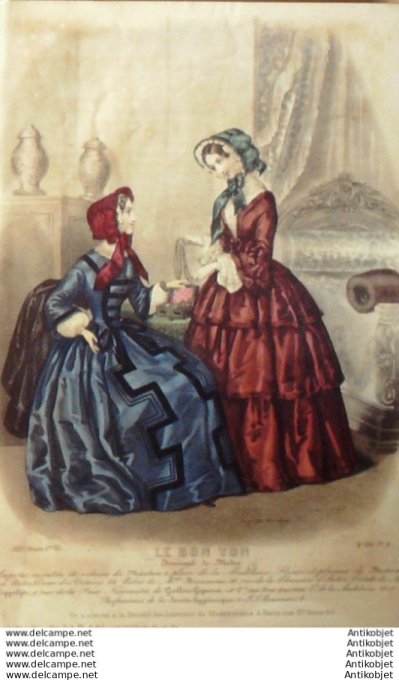 Gravure Mode Le Bon Ton 1852 19 #  6  (aquarelle old fashion plate)