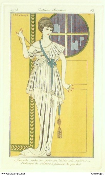 Gravure Mode Costume Parisien 1913 #  84 Barbier George (eau forte)
