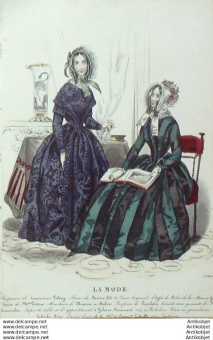 Gravure La mode 1845 #  6 (aquarelle old Fashion plate)