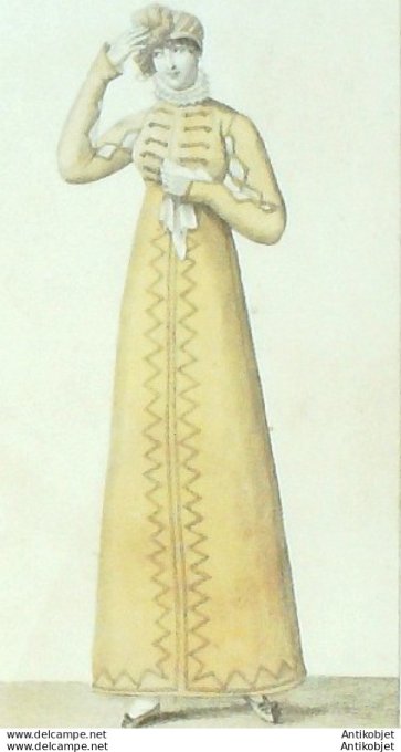 Gravure de mode Costume Parisien 1808 n° 938 Redingote à la Polonnaise