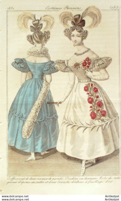 Costume Parisien 1831 # 2873 Robe de tulle garnie dépines