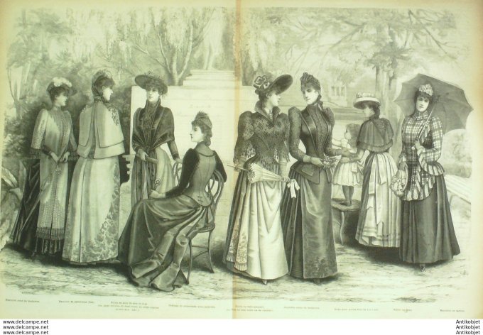 Gravure de mode La Mode illustrée (Maison Coussinet) Manteaux & Mantelets