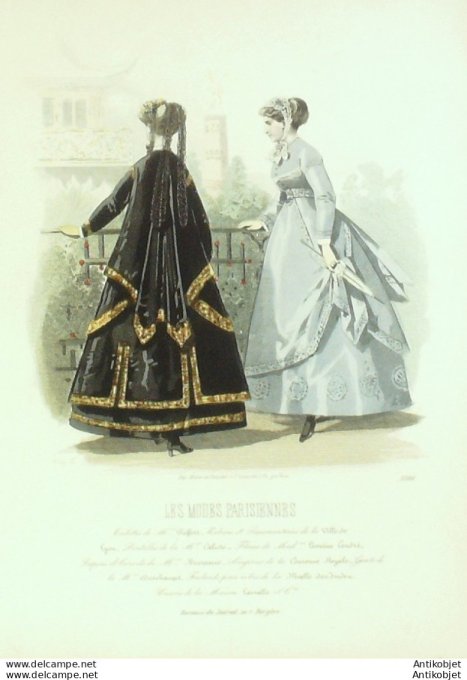 Gravure Les Modes Parisiennes 1865 #1266 Robes gros de Turin Maison Pieffort
