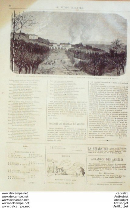 Le Monde illustré 1871 n°722 St Denis (93) Meudon (92) Halles De Paris Armistice Bavarois Poncon Du 