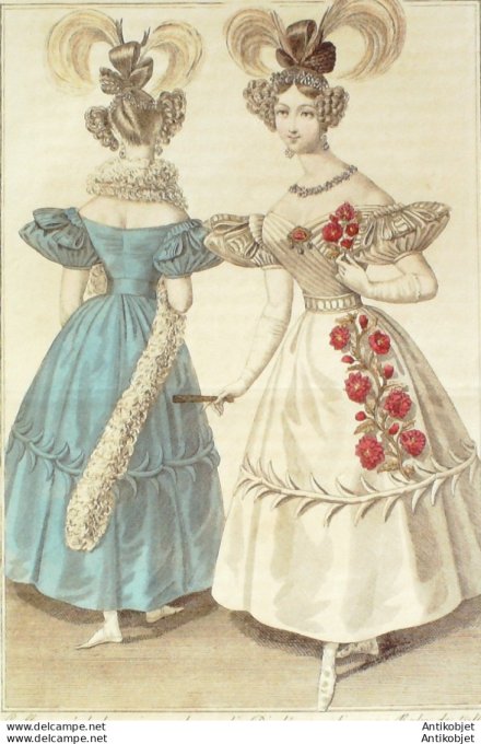 Costume Parisien 1831 # 2873 Robe de tulle garnie dépines