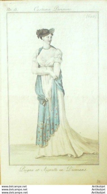 Gravure Mode Costume Parisien 1805 an 13 # 605 (eau forte old Fashion plate