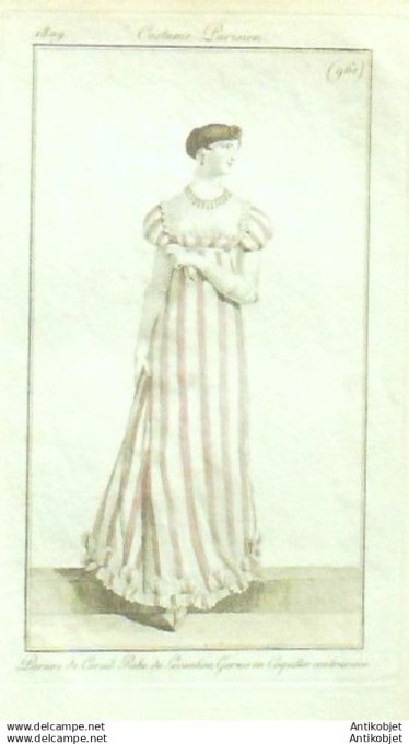 Gravure Mode Costume Parisien 1809 #  961 (eau forte old Fashion plate