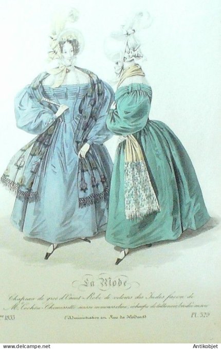 Gravure La mode 1833 # 329 (aquarelle old Fashion plate)